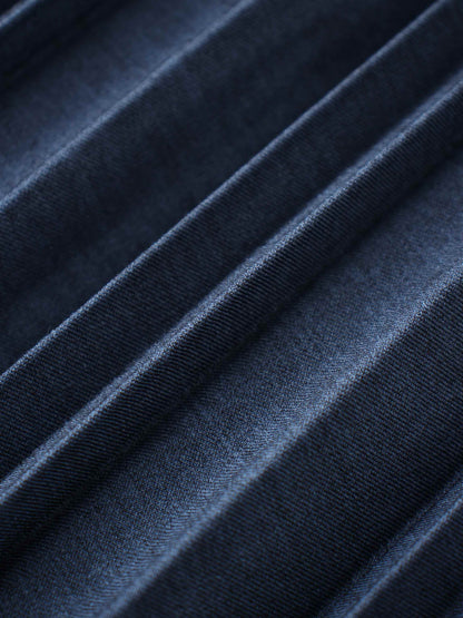 Mix Pleat Skirt-Dark Blue Denim