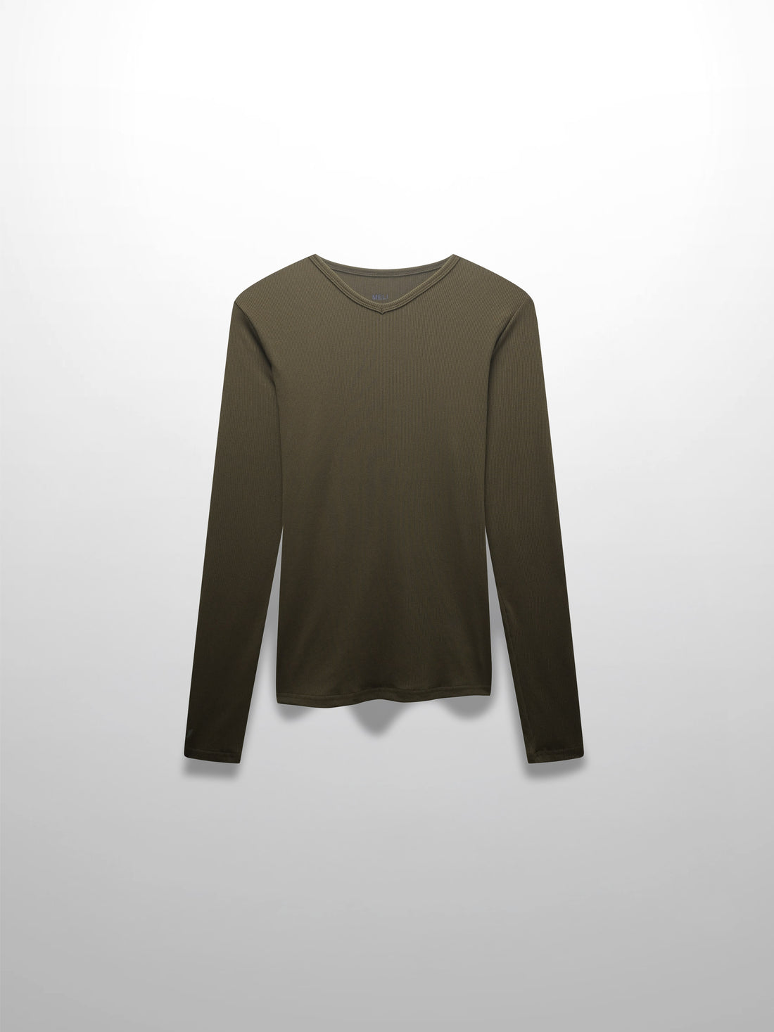 RIBBED HIGH V TEE LS-CHOCOLATE BROWN