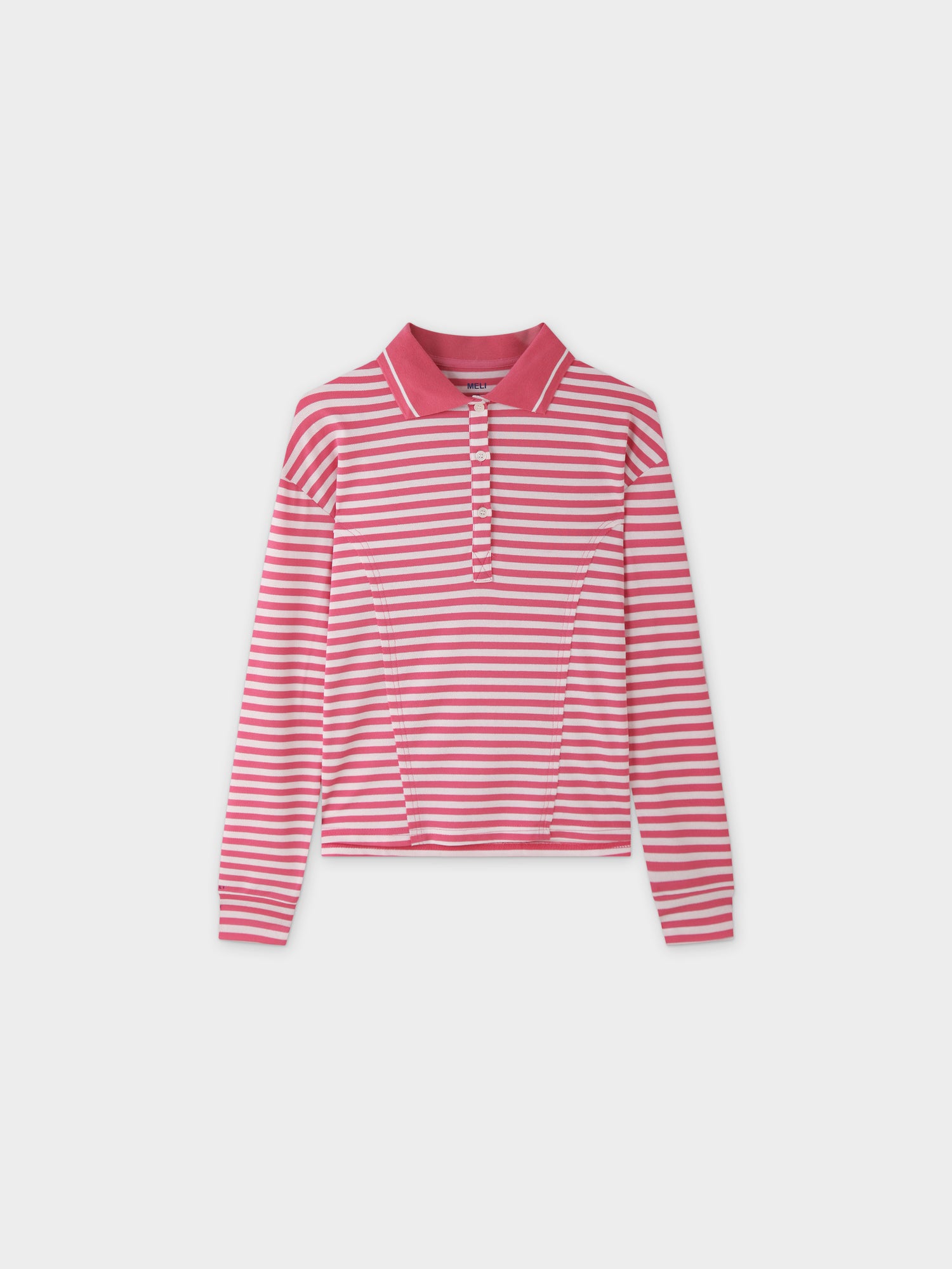 Striped Collar Tee-Pink/White