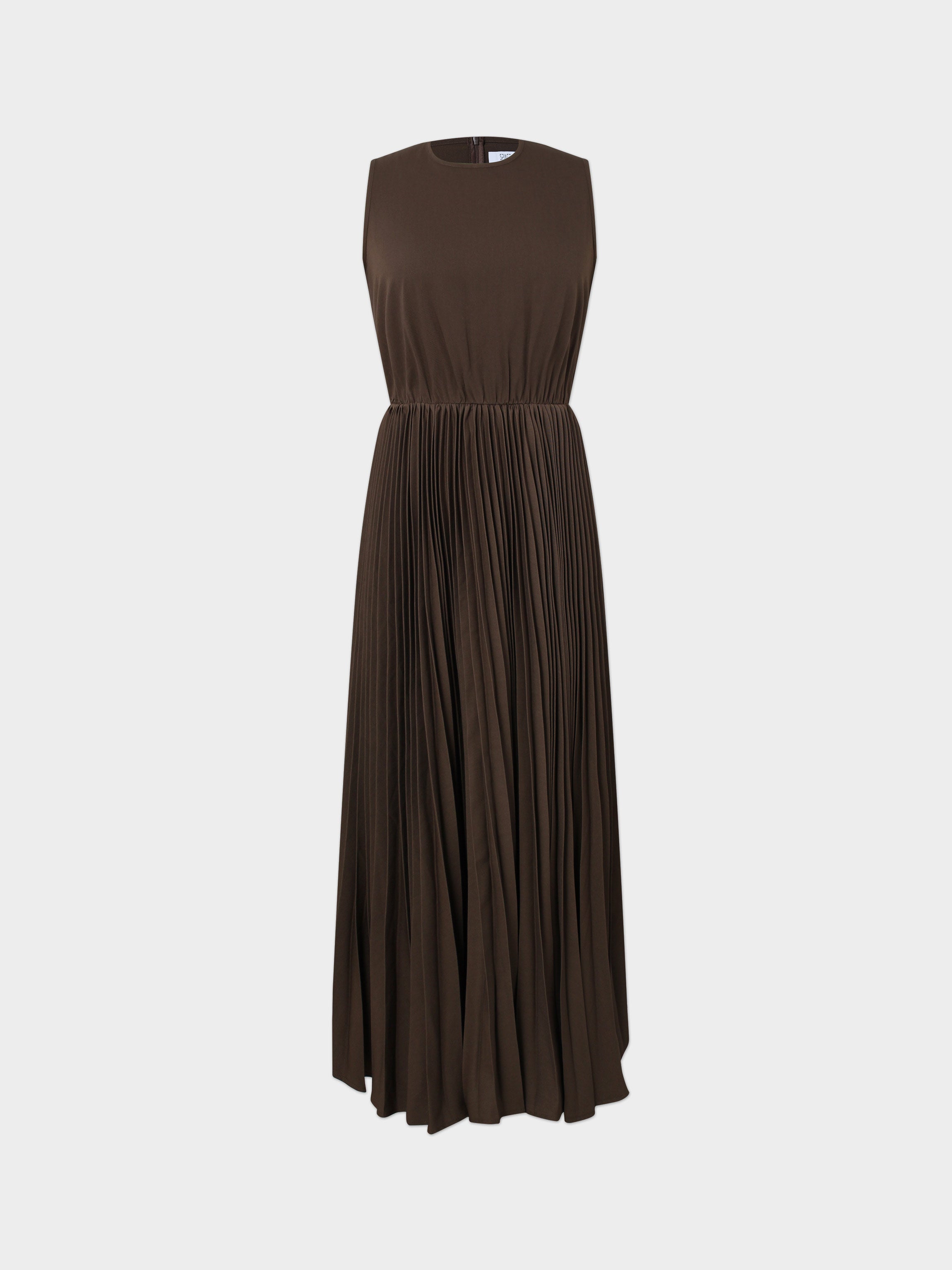 Pleated Slip Dress-Brown