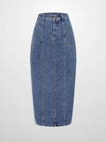 Front Seam Detail Denim Skirt-Blue Wash