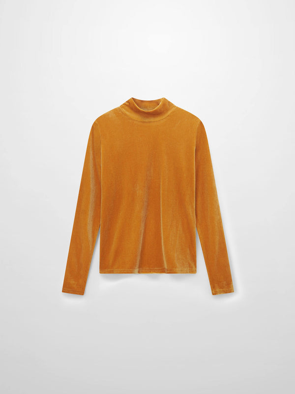Velour Mock Neck Turtleneck-Mocha Mousse