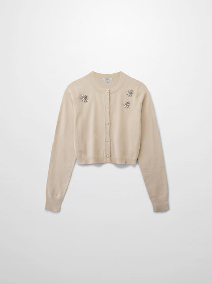 Embellished Cluster Crop Cardigan-Vanilla