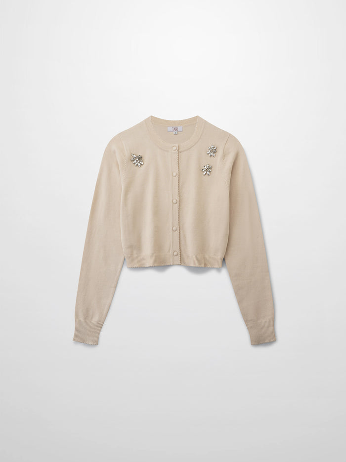Embellished Cluster Crop Cardigan-Vanilla