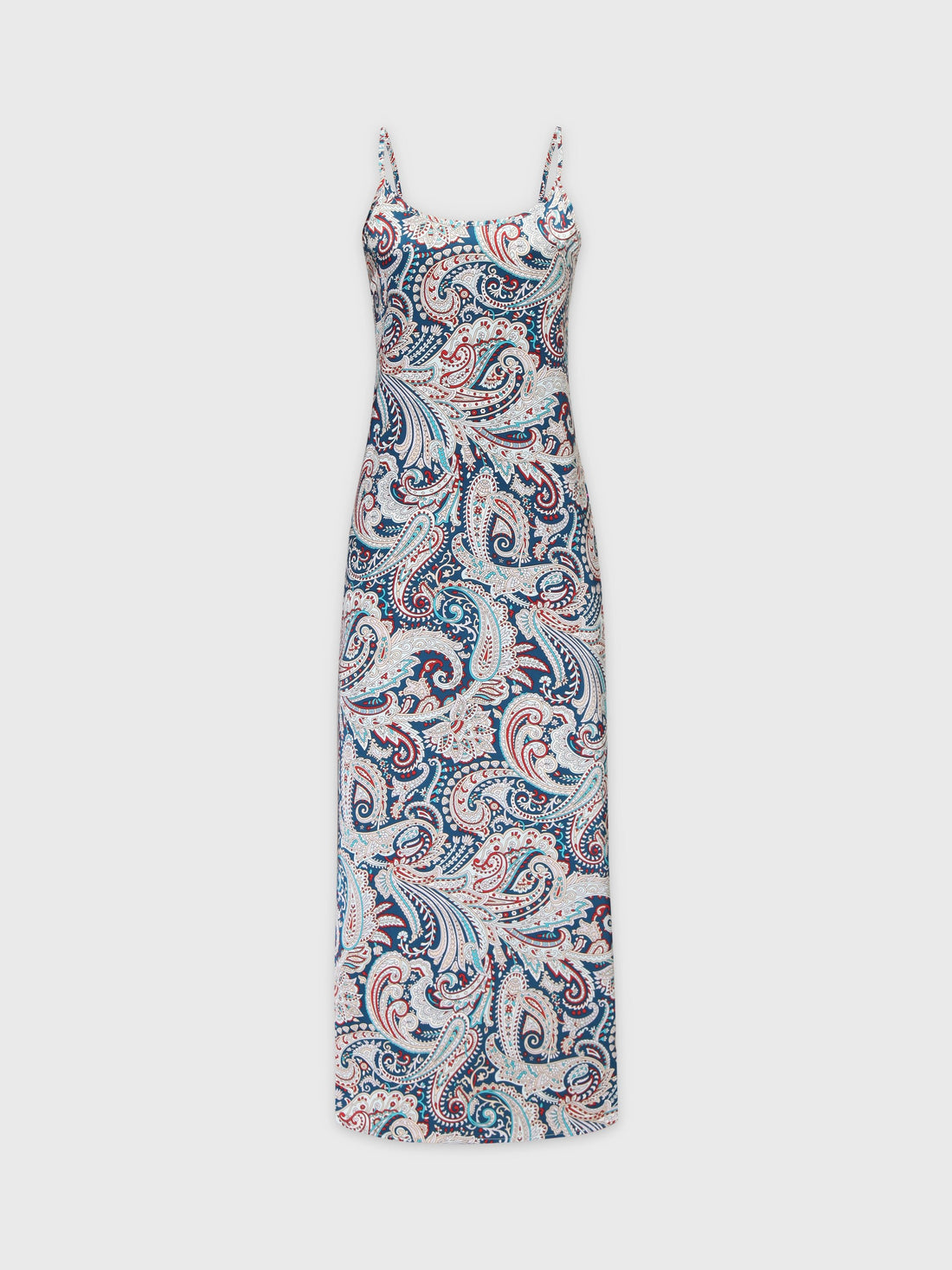 Printed Crew Neck Slip Dress-Teal Paisley