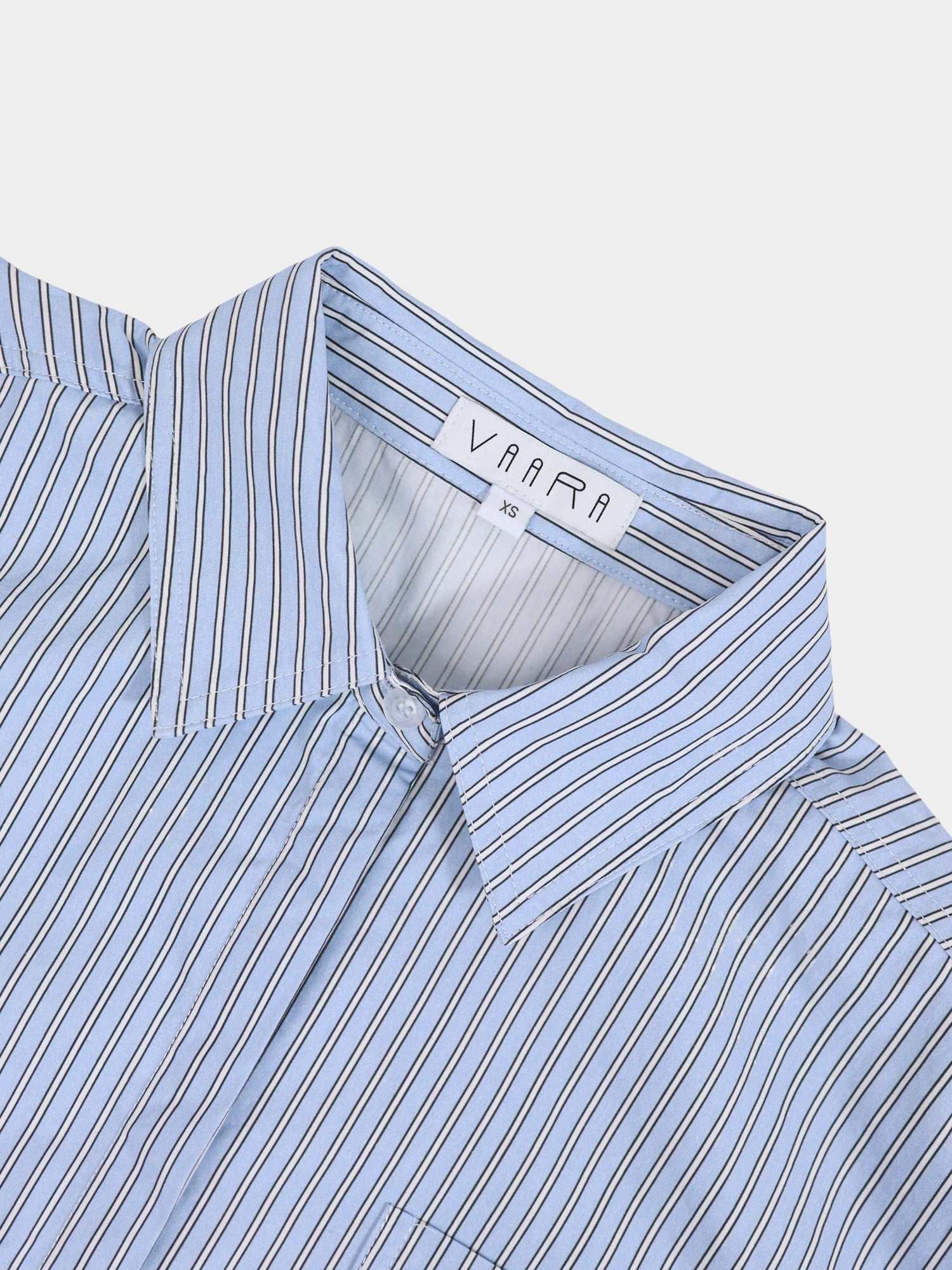 Embelished Pinstripe Crop Blouse-Blue/White