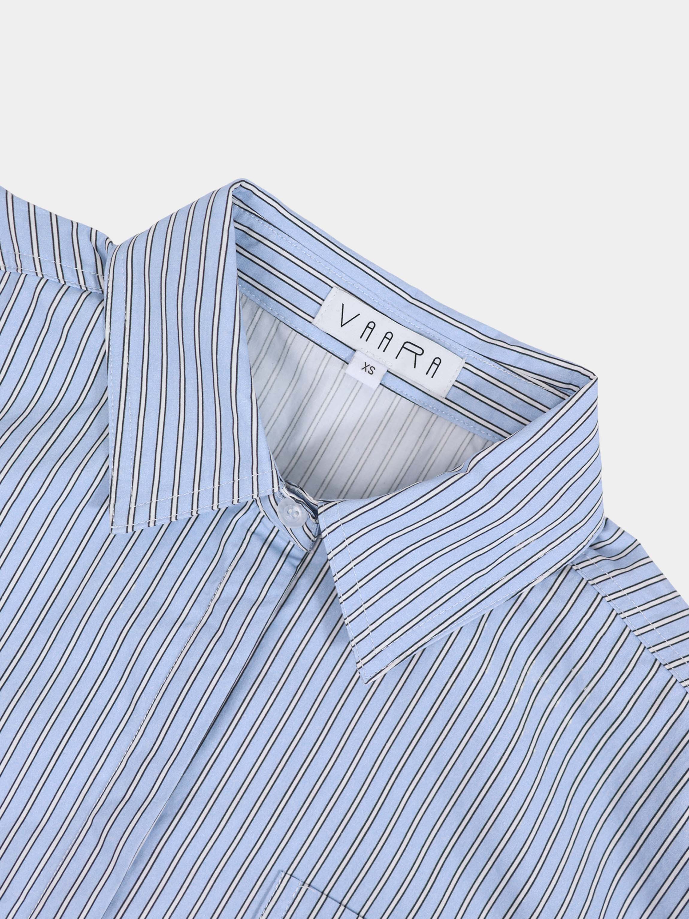 Embelished Pinstripe Crop Blouse-Blue/White