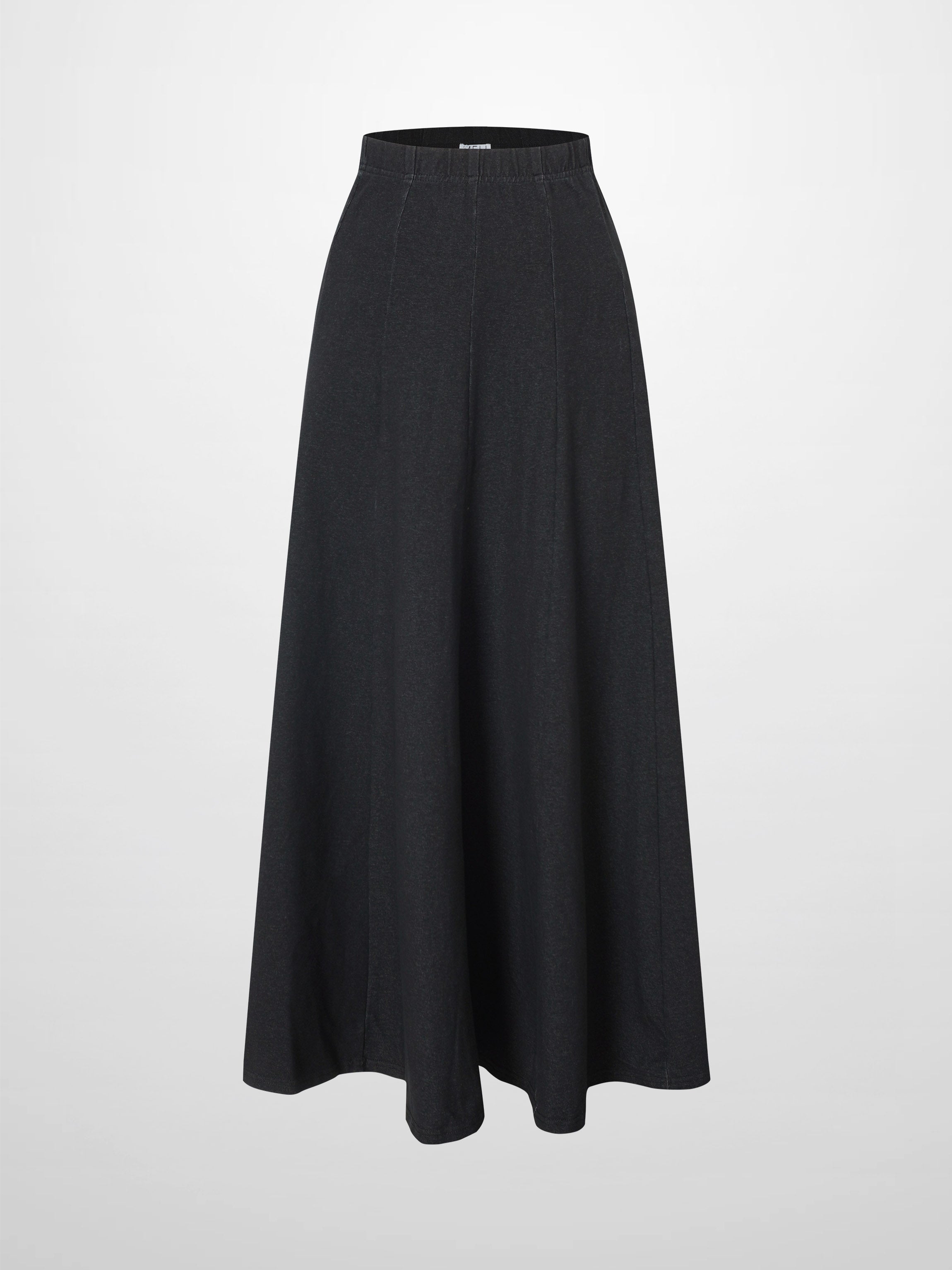 Paneled Flare Skirt 37&quot;-Solid Black