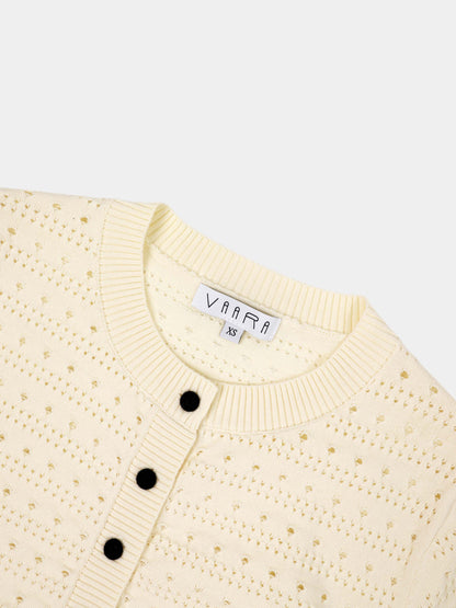 Drawstring Crochet Sweater-Cream