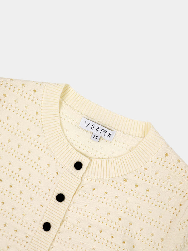Drawstring Crochet Sweater-Cream