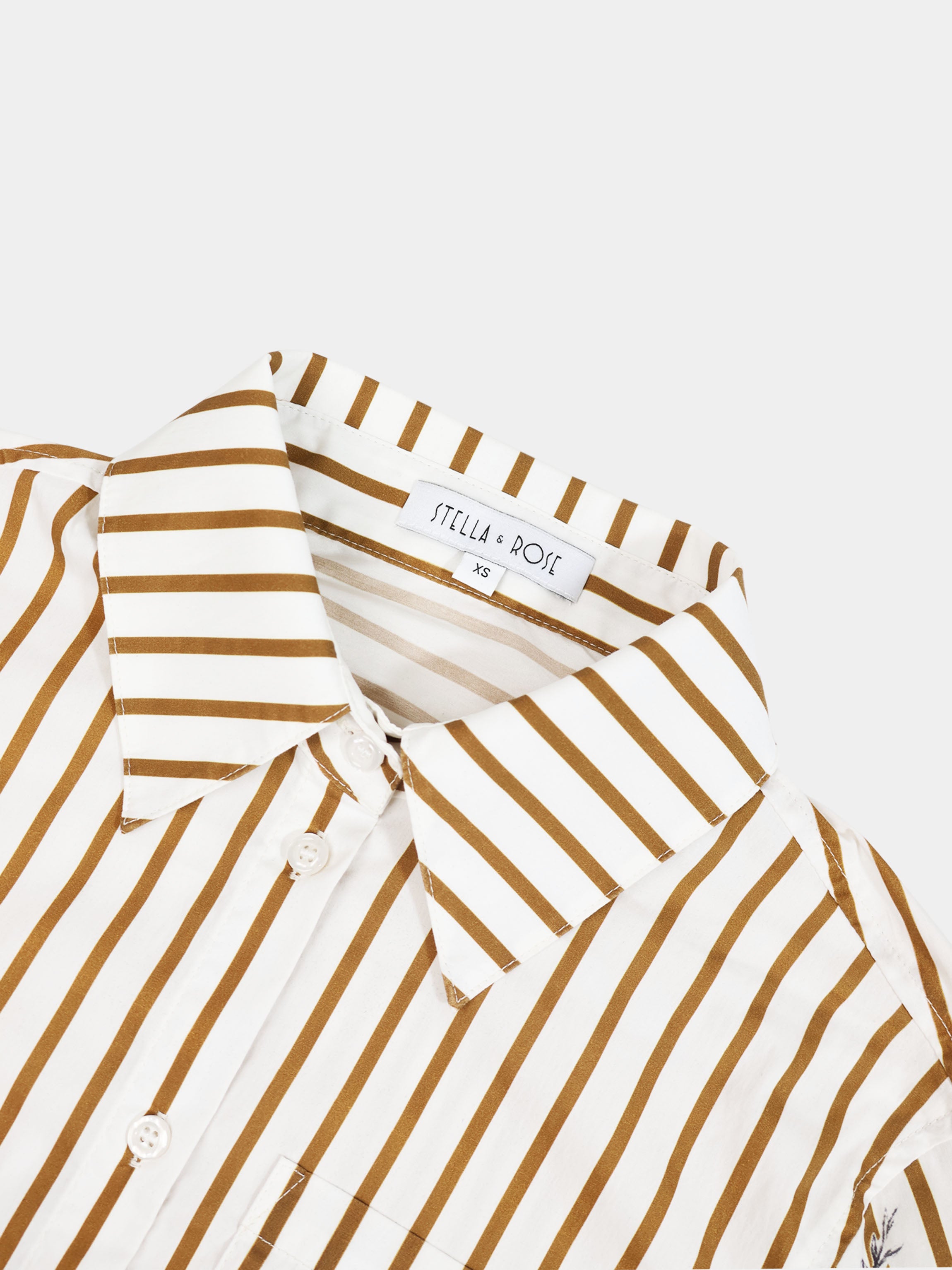 3/4 Sleeve Printed Blouse-Cream/Brown Stripe