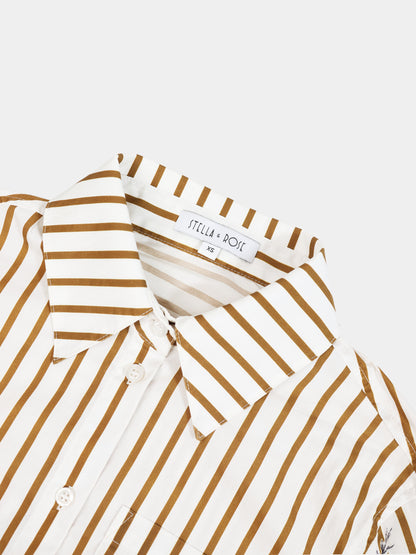 3/4 Sleeve Printed Blouse-Cream/Brown Stripe