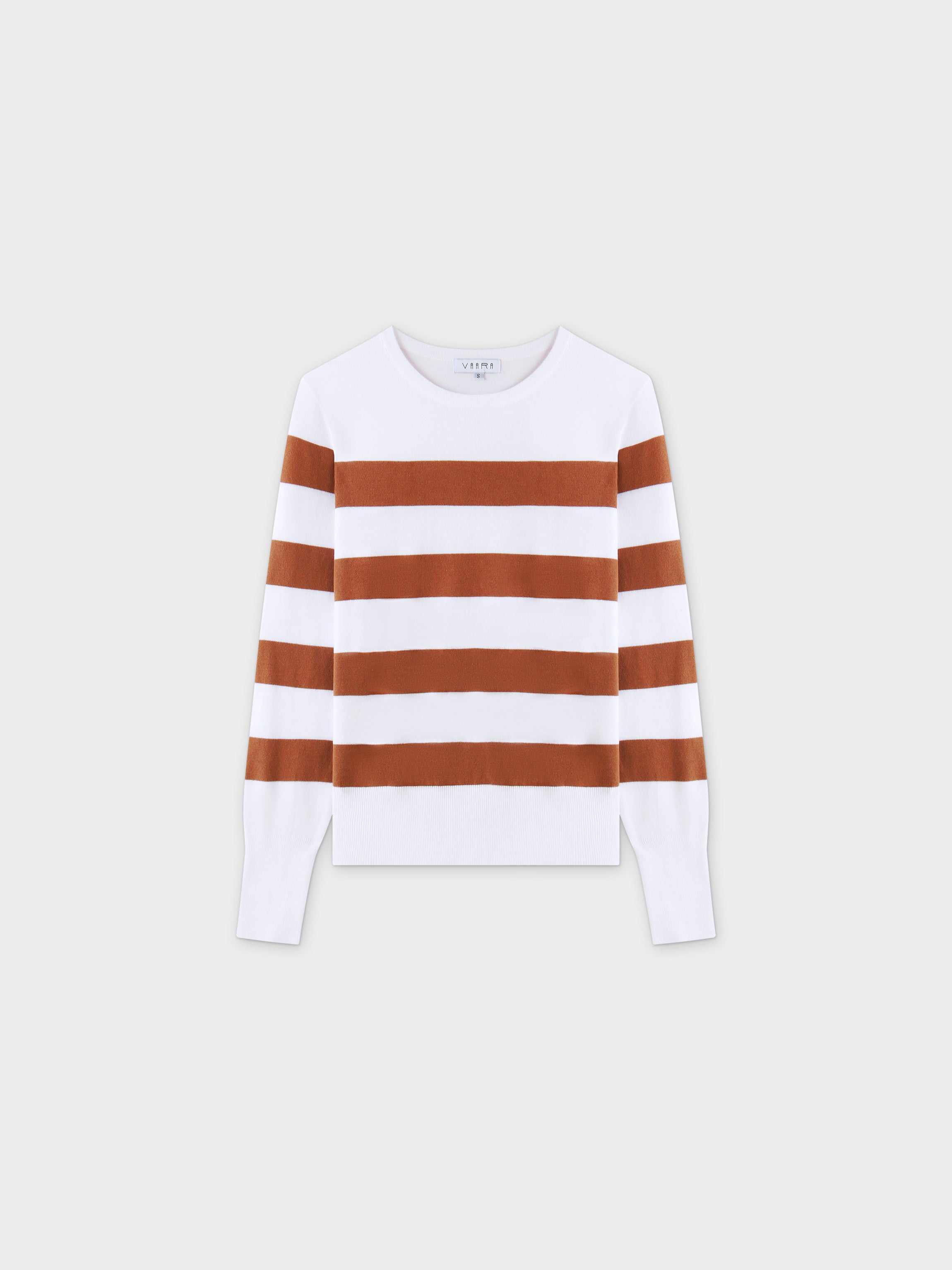 Striped Cotton Sweater-Brown