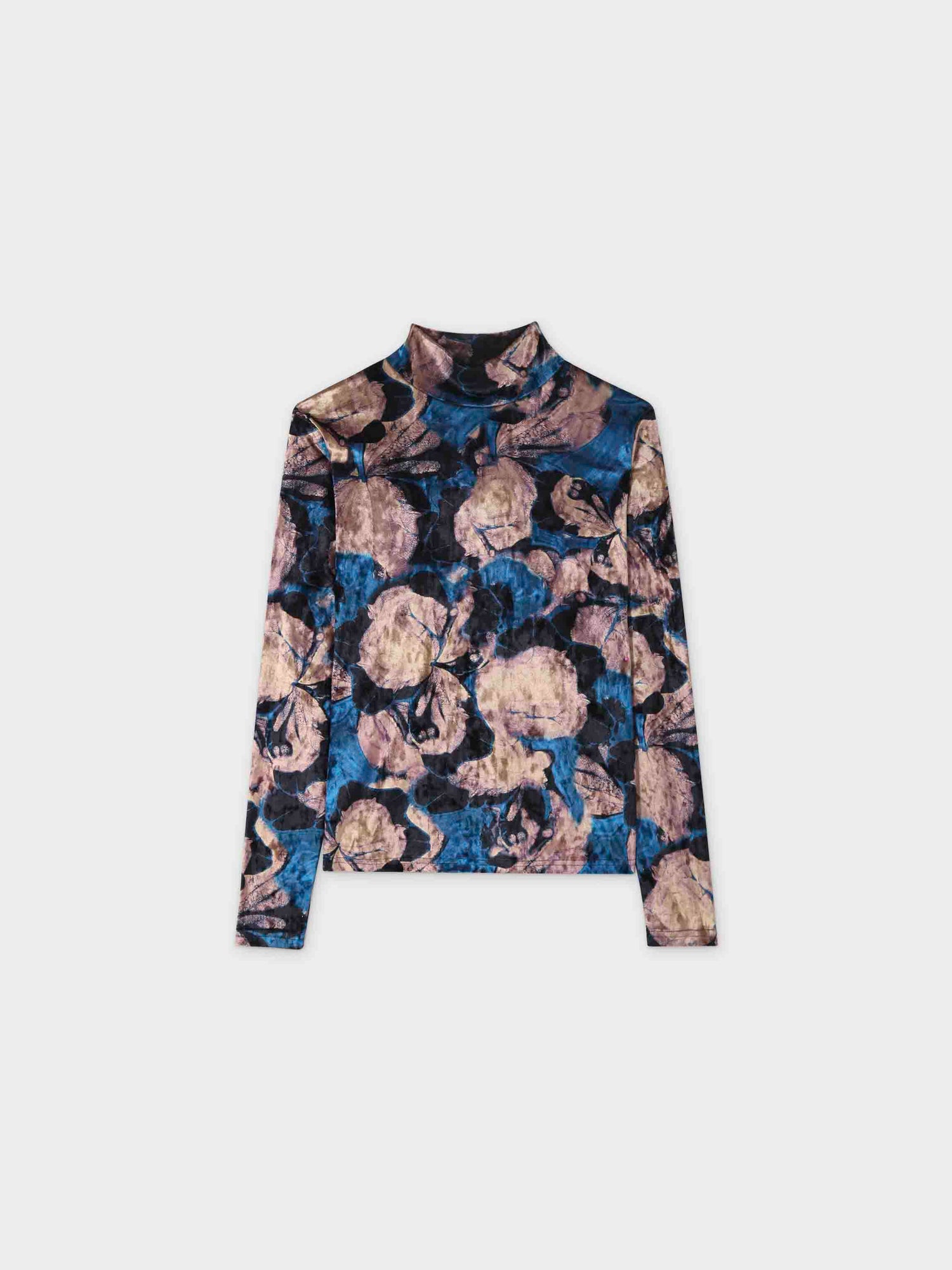 Velour Printed Turtleneck-Blue Floral