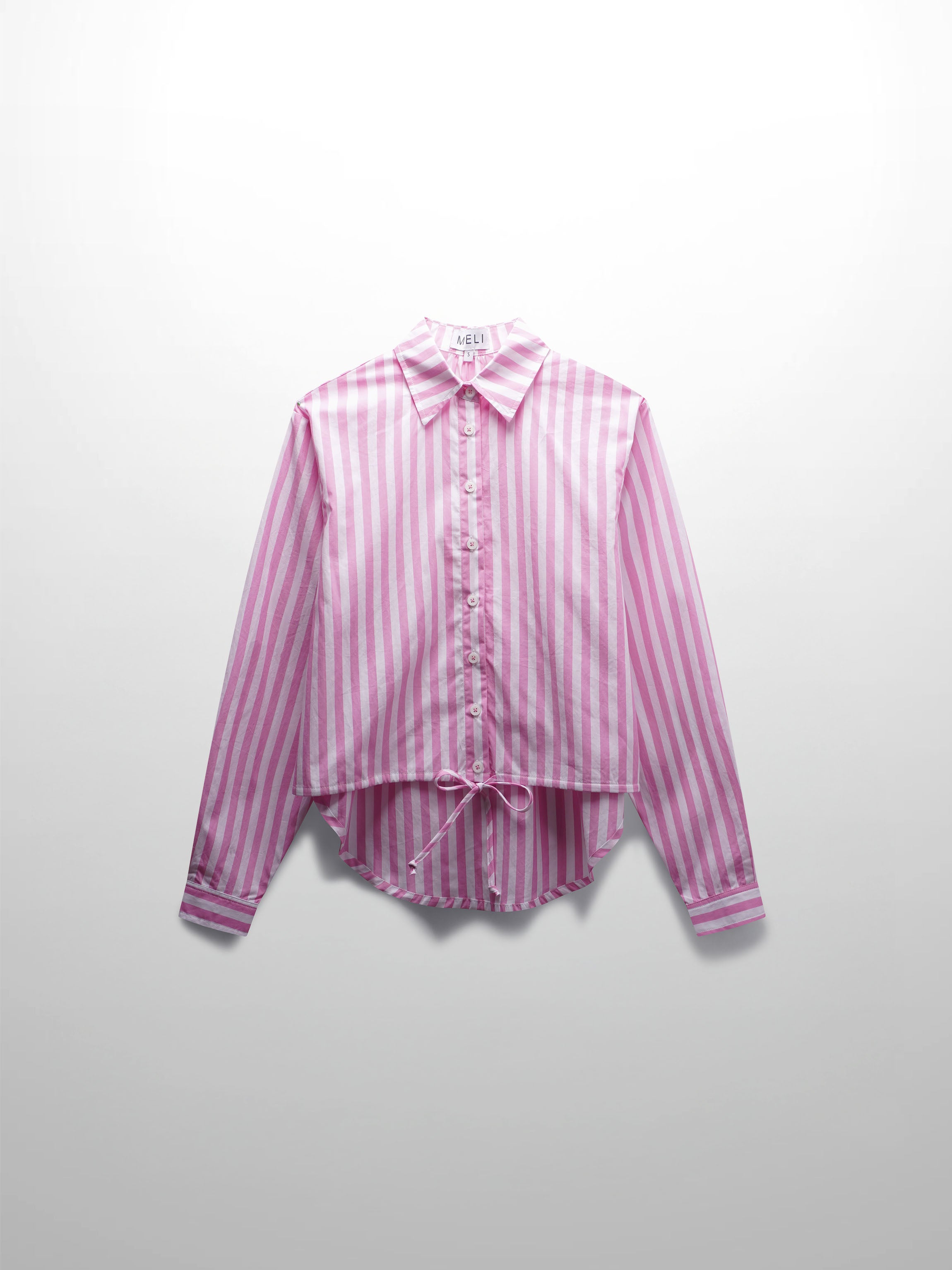 Front Drawstring Crop Blouse-Pink/White