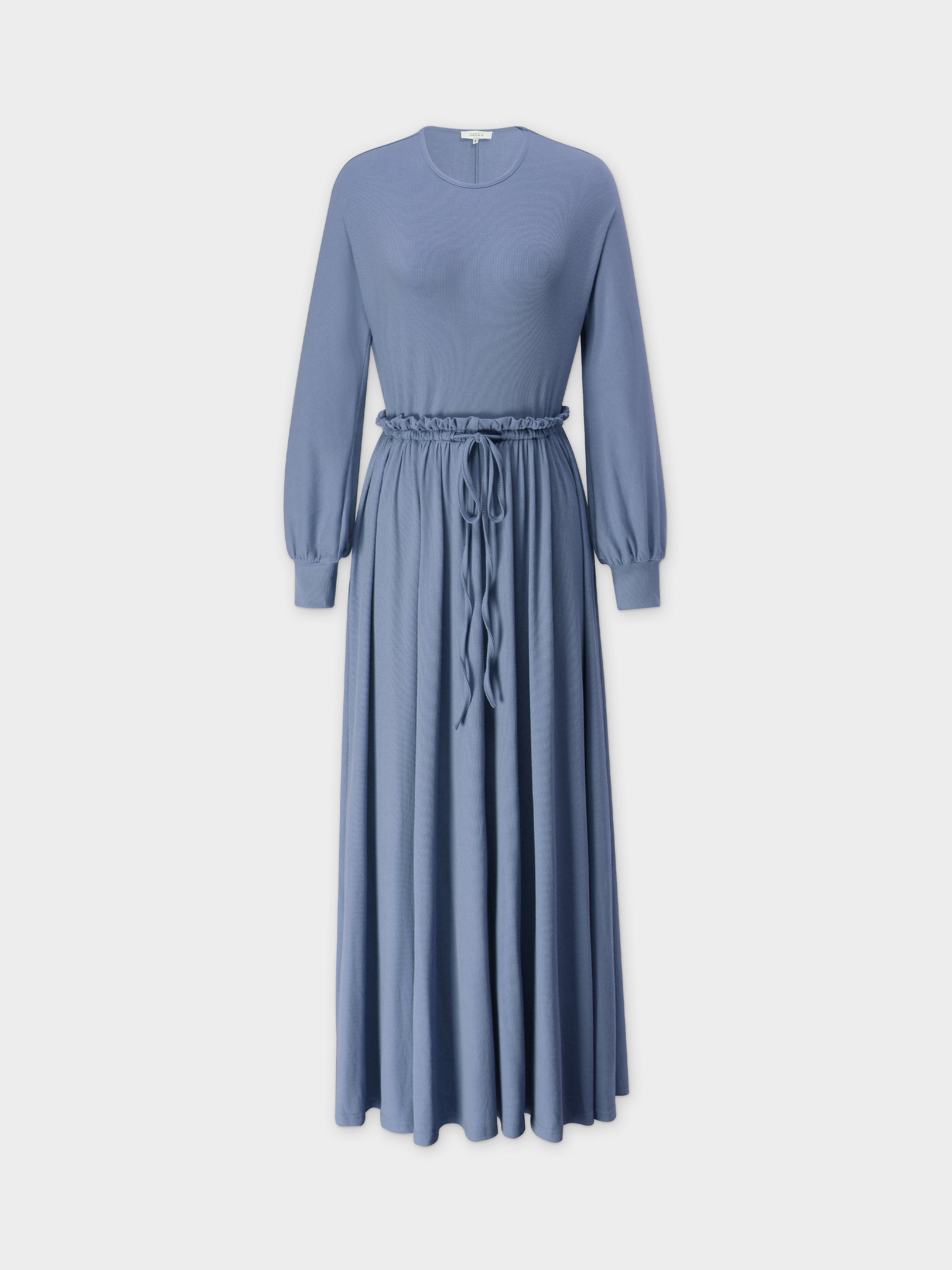 Ribbed Drawstring Dress-Denim Blue