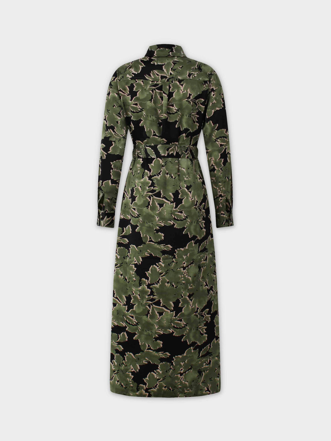 Long Shirtdress-Green/Black Floral