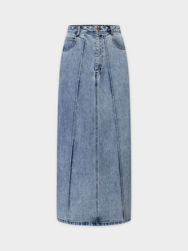 Denim Seamed Skirt-Blue
