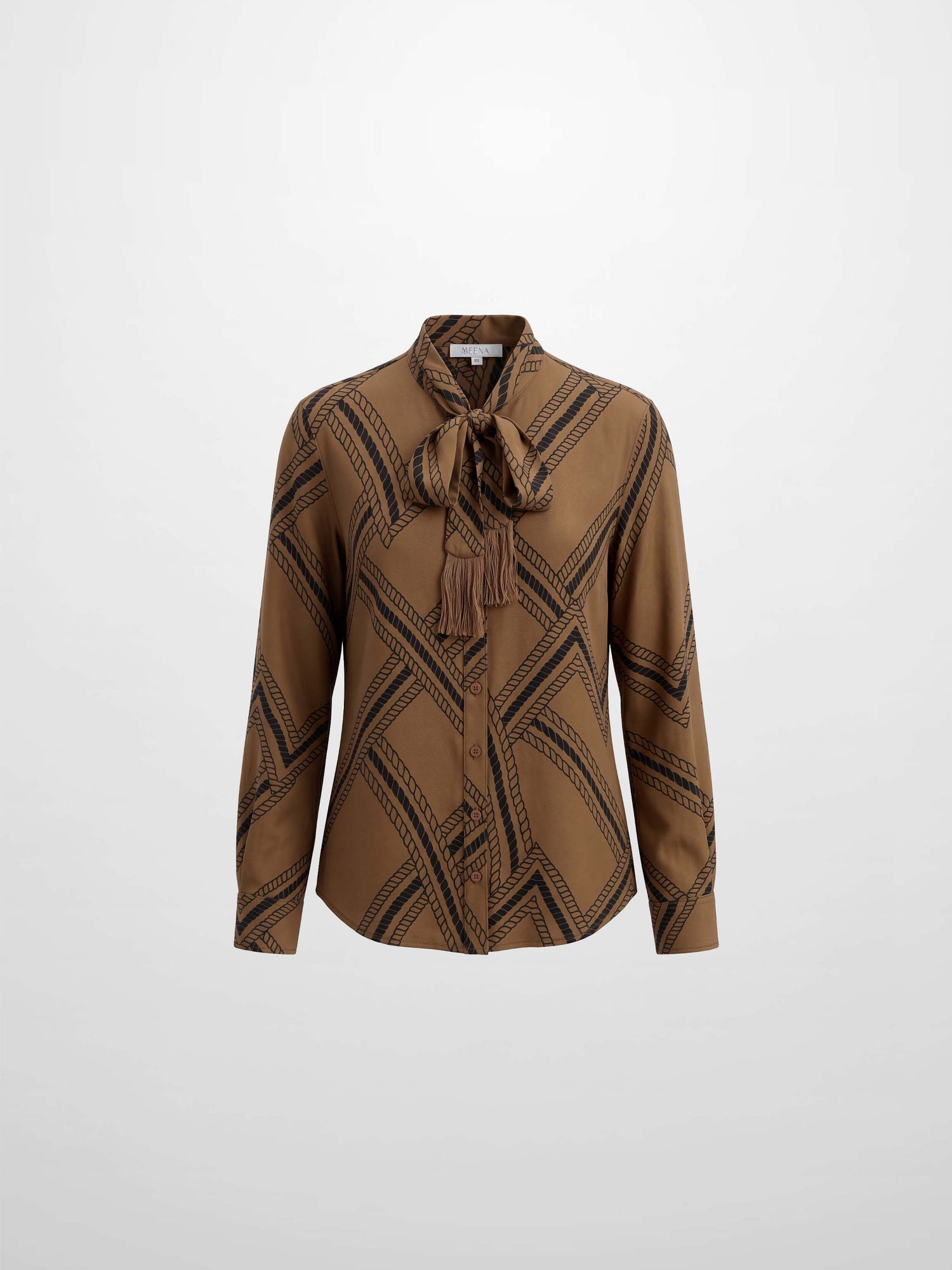 Printed Tassel Bow Blouse - Chain Design