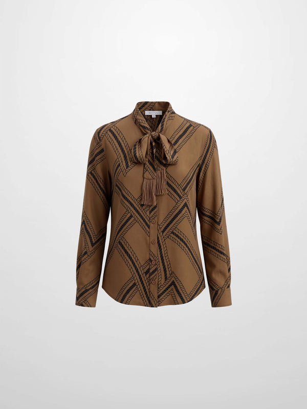 Printed Tassel Bow Blouse - Chain Design