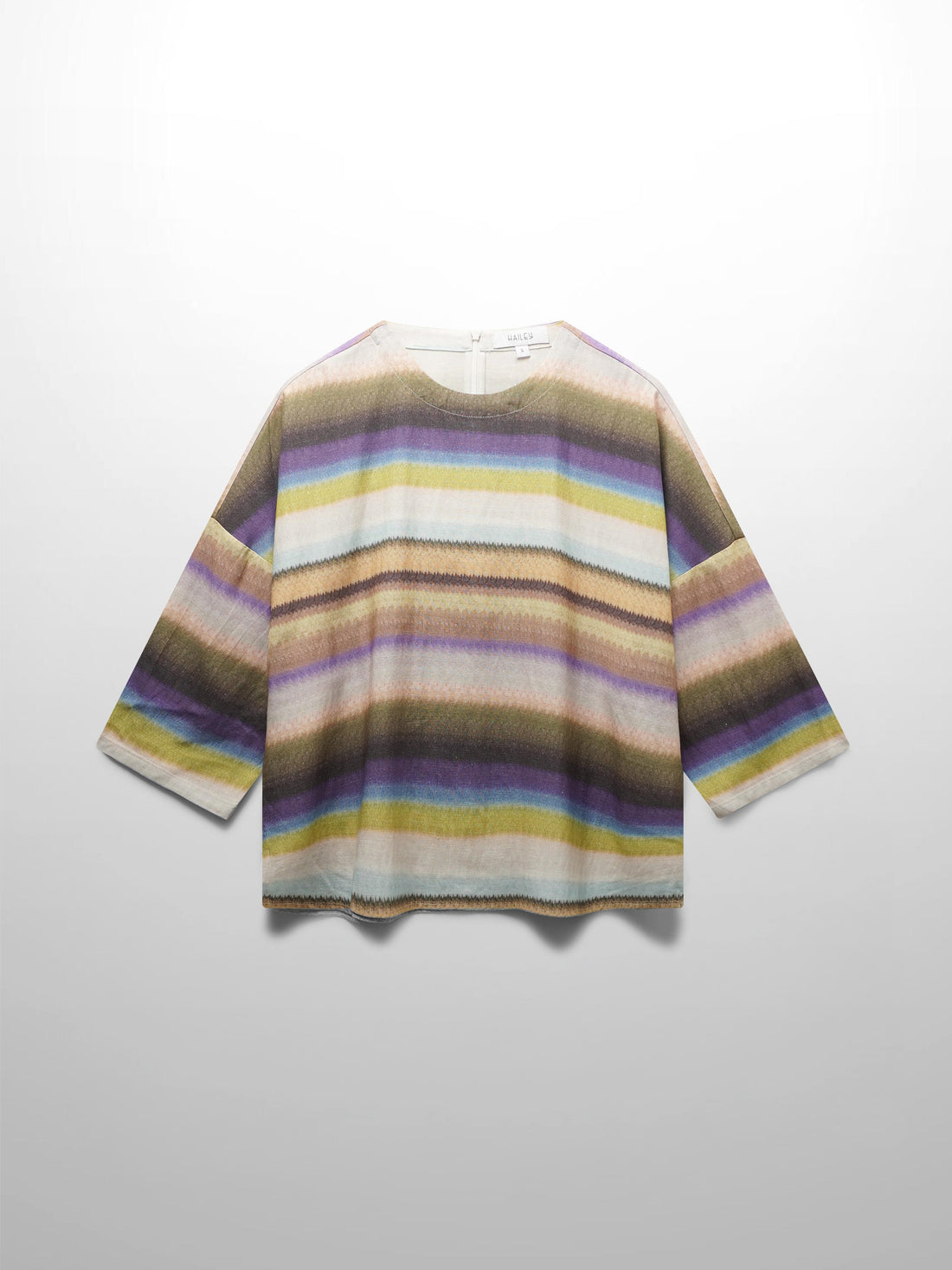 Linen Blend Crop Swing Top-Ombre Stripe