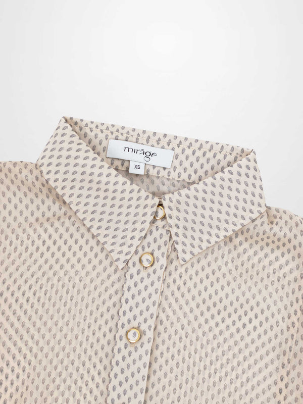 Princess Style Printed Blouse-Cream