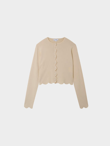Scallop Edge Crew Cardigan Short-Ivory
