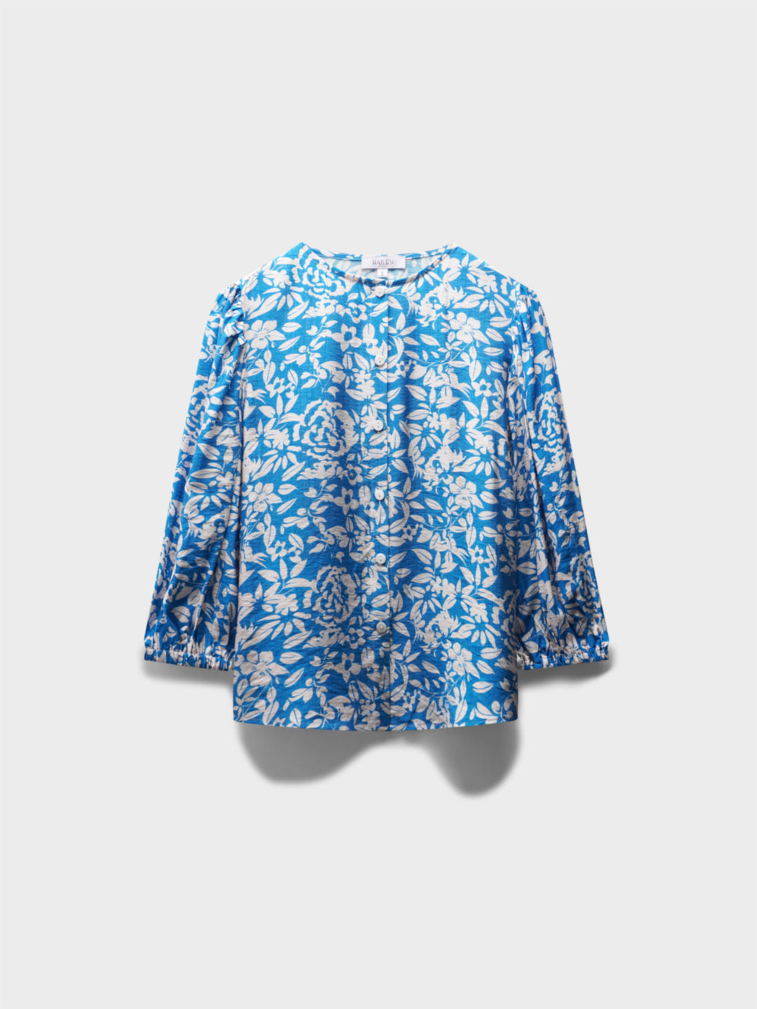 Puff Sleeve Button Down Blouse-Cobalt Blue Floral