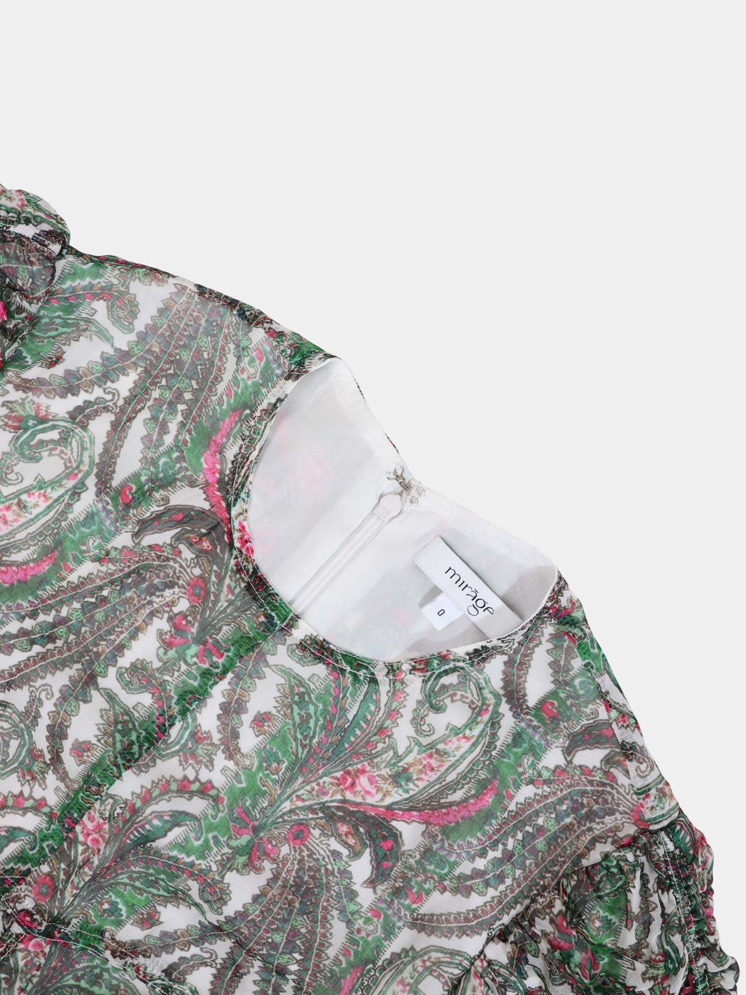 Shirred Sleeve Dress-Green Paisley