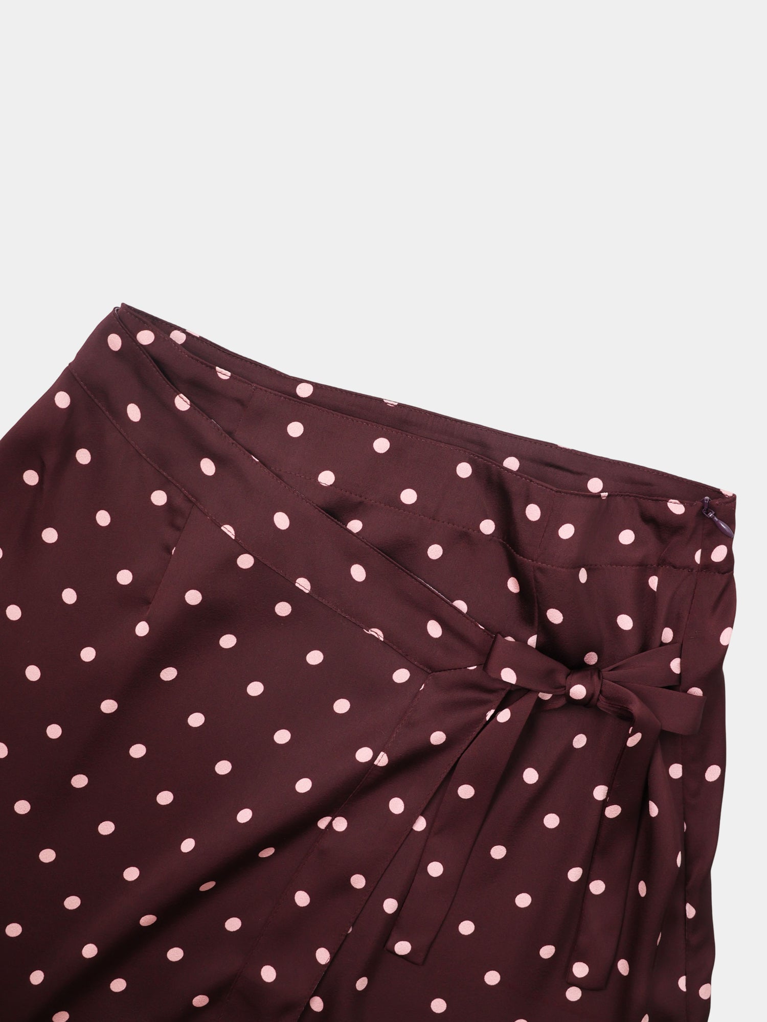 Faux Wrap Polka Dot Skirt - Burgundy/Pink