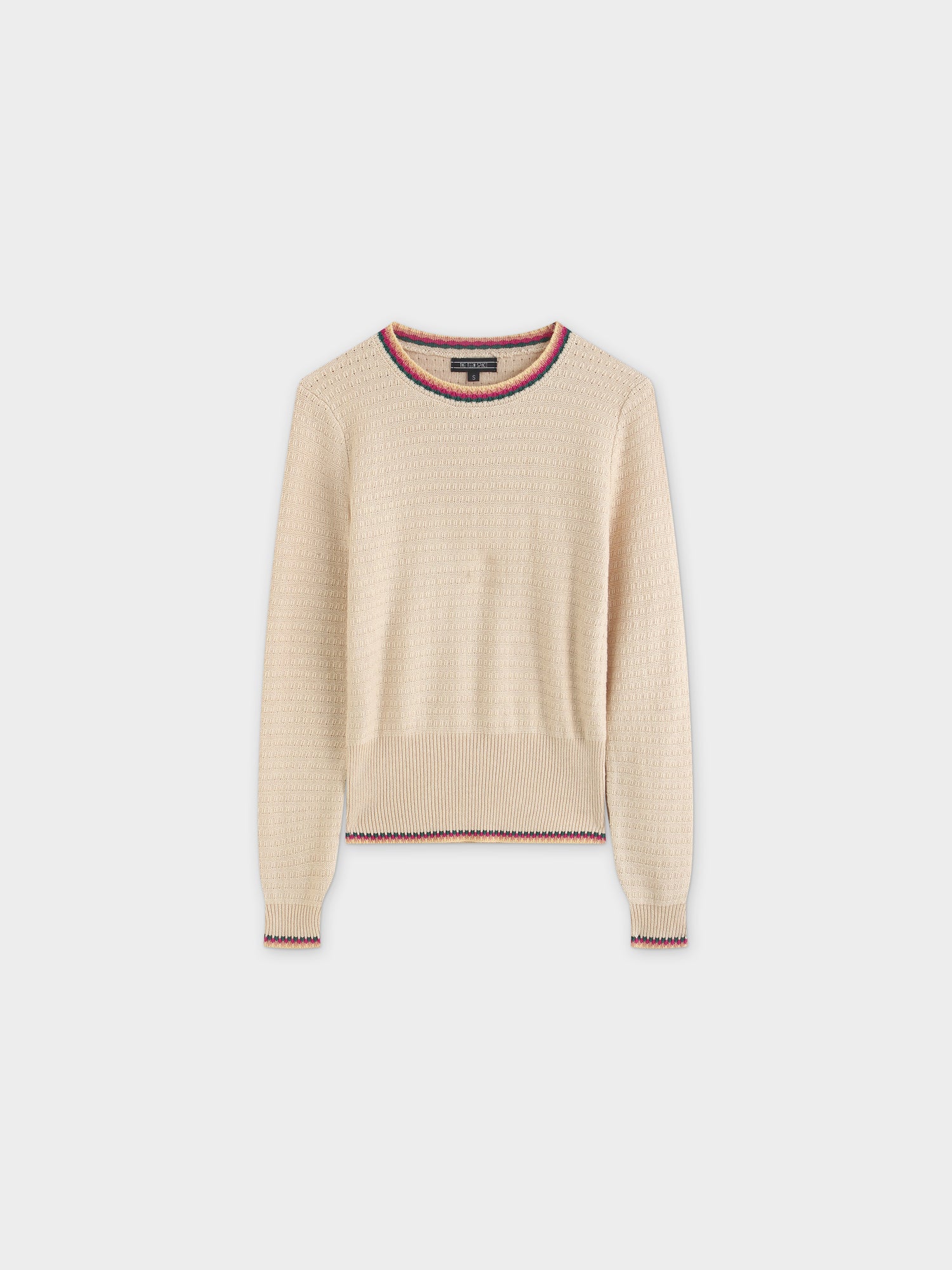 Crochet Trim Sweater-Tan/Pink