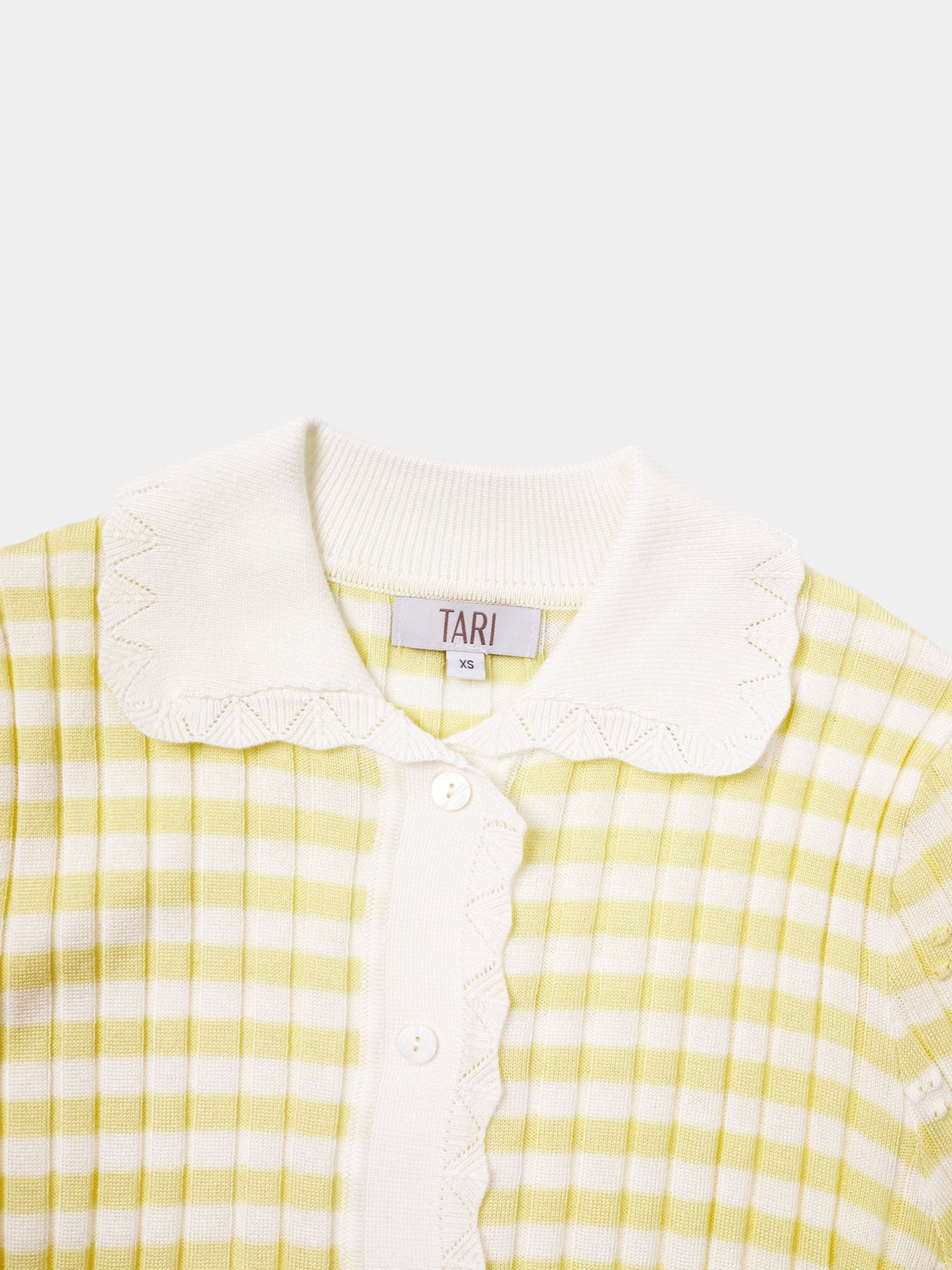 Striped Scalloped Edge Cardigan-Yellow/White