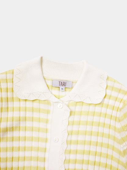 Striped Scalloped Edge Cardigan-Yellow/White