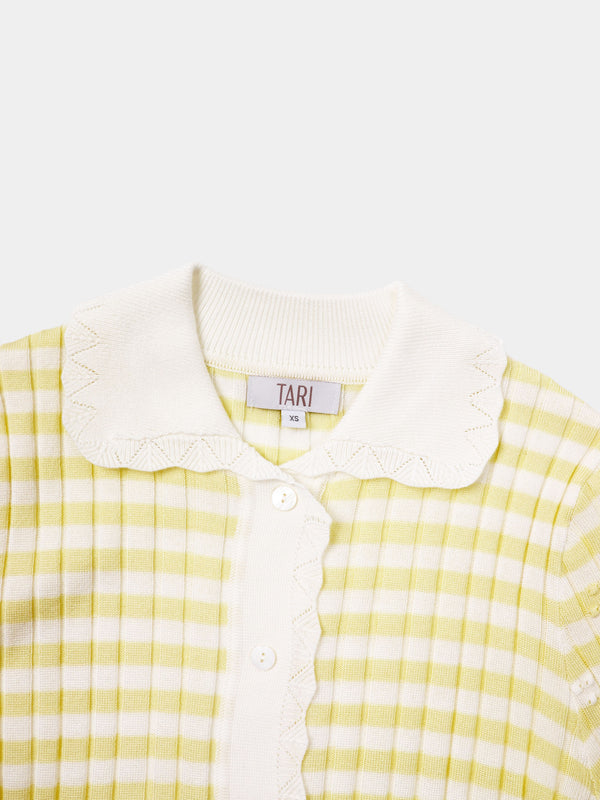 Striped Scalloped Edge Cardigan-Yellow/White