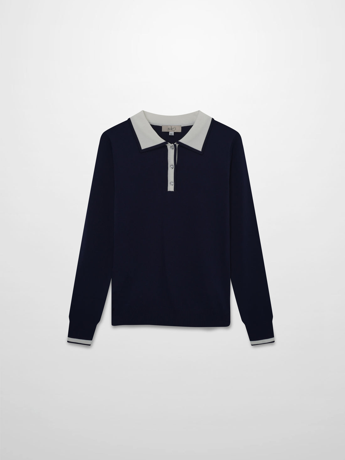 Pearl Button Collar Sweater-Navy/Cream
