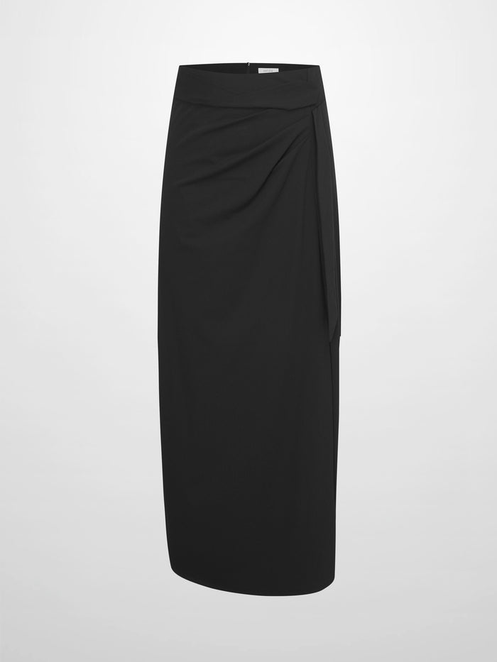 Side Loop Straight Maxi Skirt-Black