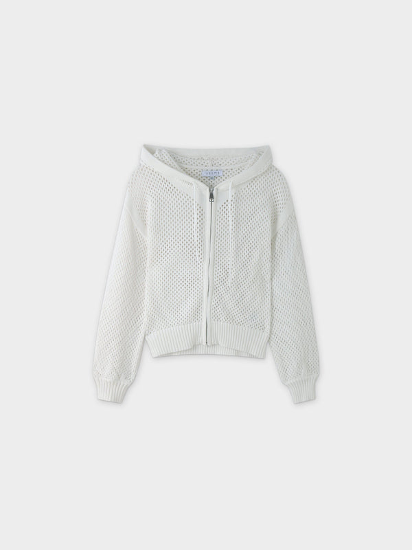 Zip Up Crochet Hoodie-White