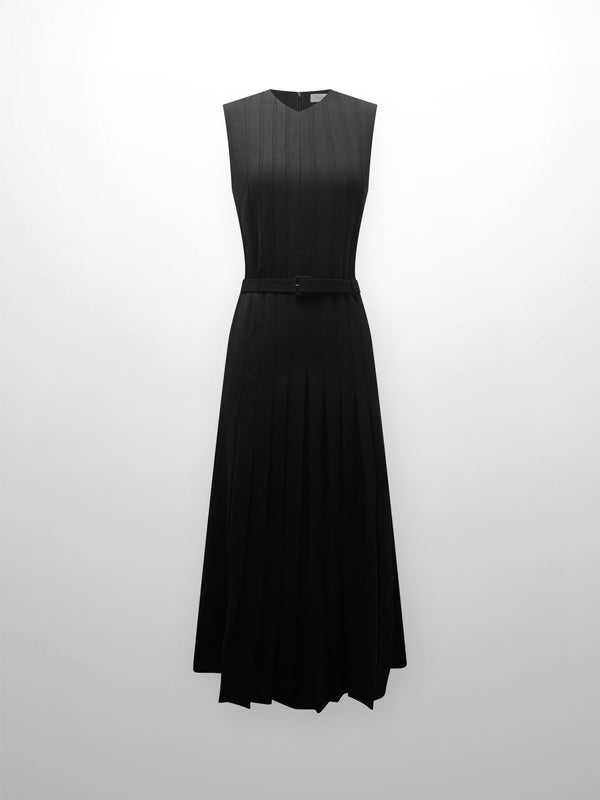 Stitched Down Pleated Jumper-Black