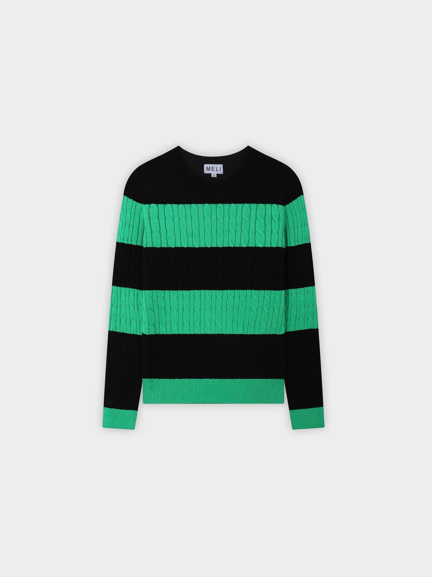 Striped Cable Sweater-Black/Kelly Green