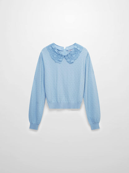 Crew Neck Pebbled Sweater-Light Blue