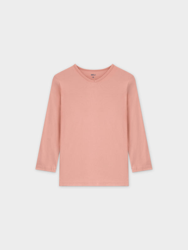 BASIC HIGH V TEE 3Q-PEACH