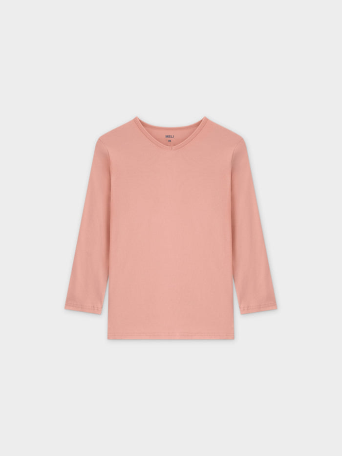 BASIC HIGH V TEE 3Q-PEACH
