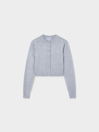 Solid Crew Crop Cardigan-Light Grey