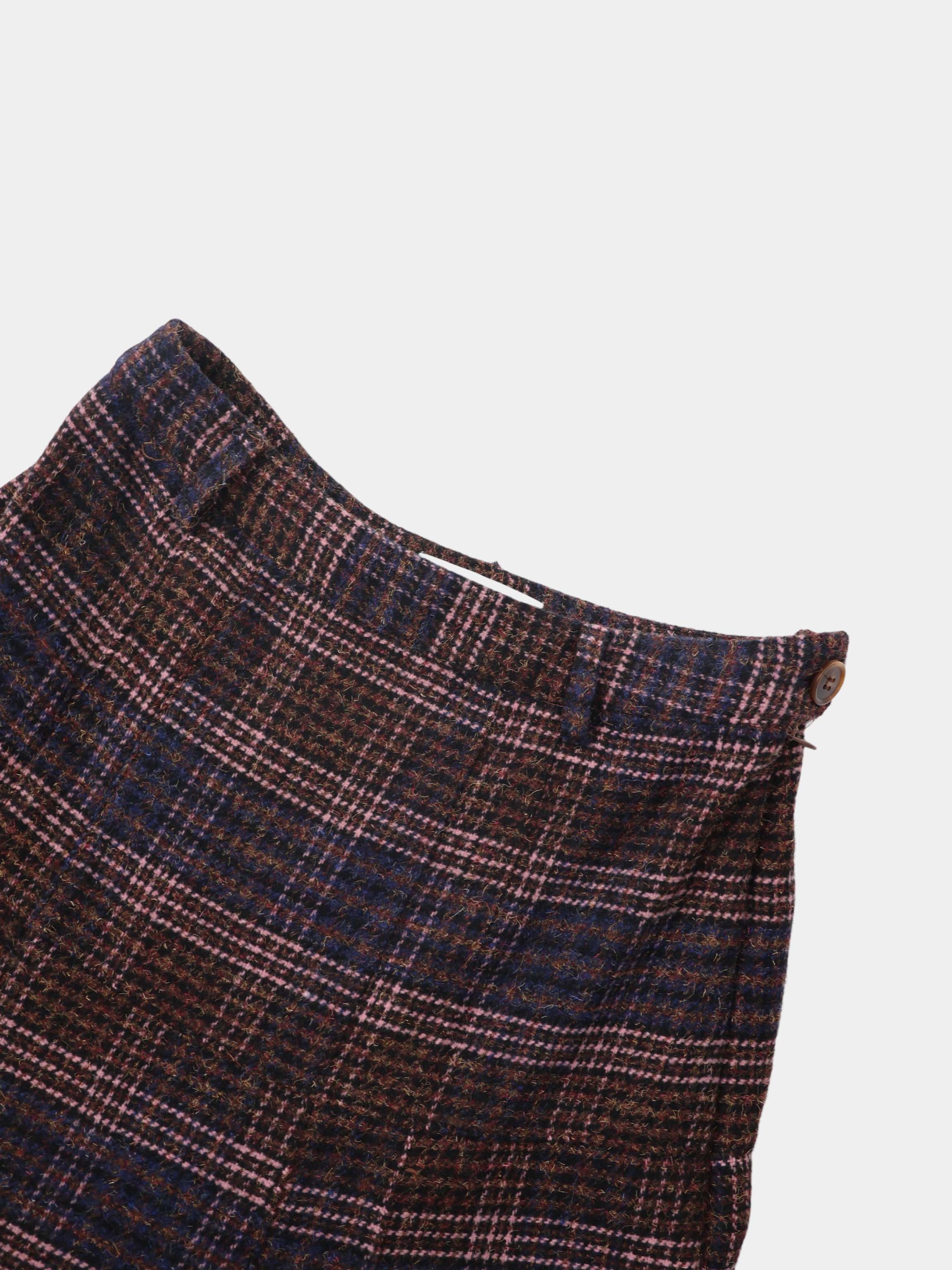 Plaid Yoke Circle Skirt - Brown/Pink Plaid