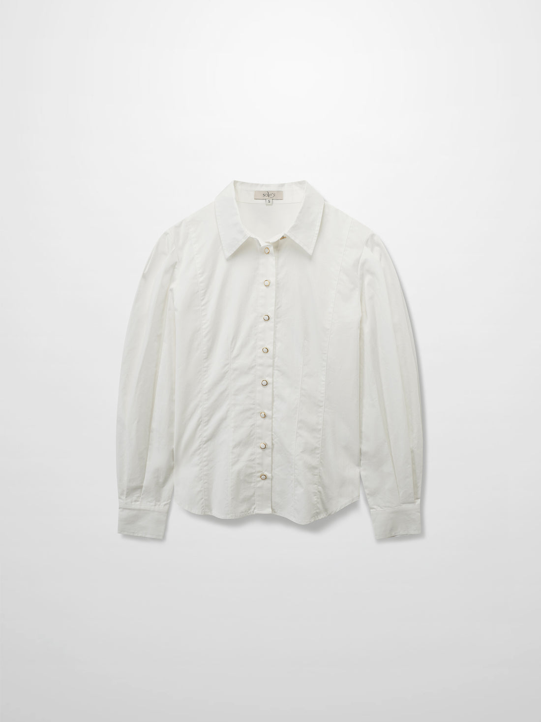 Princess Cut Puff Sleeve Cotton Blouse-White