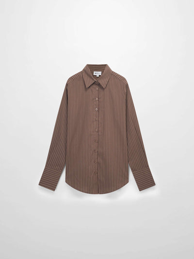 Striped Cotton Blouse-Brown Thin Stripe