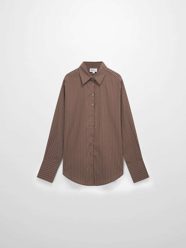 Striped Cotton Blouse-Brown Thin Stripe