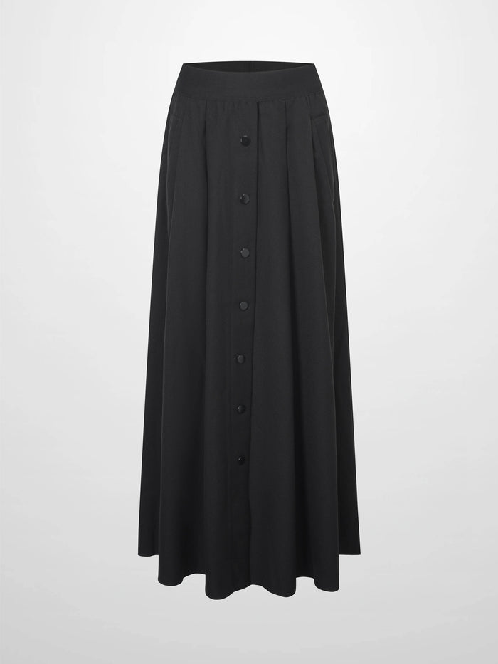 Elastic Waist Button Down Skirt-Black