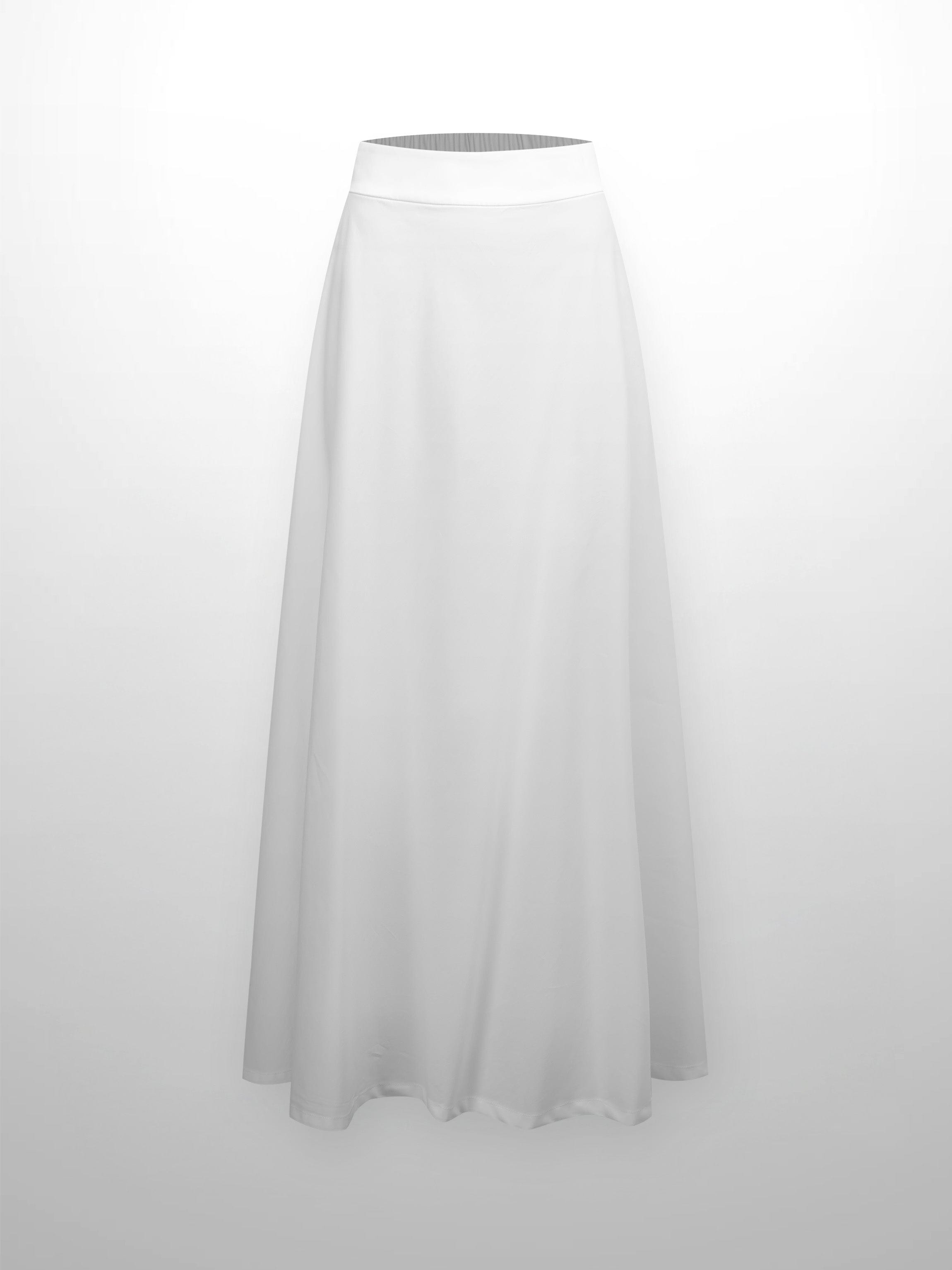 Elastic Back Maxi Cotton Blend Skirt-White