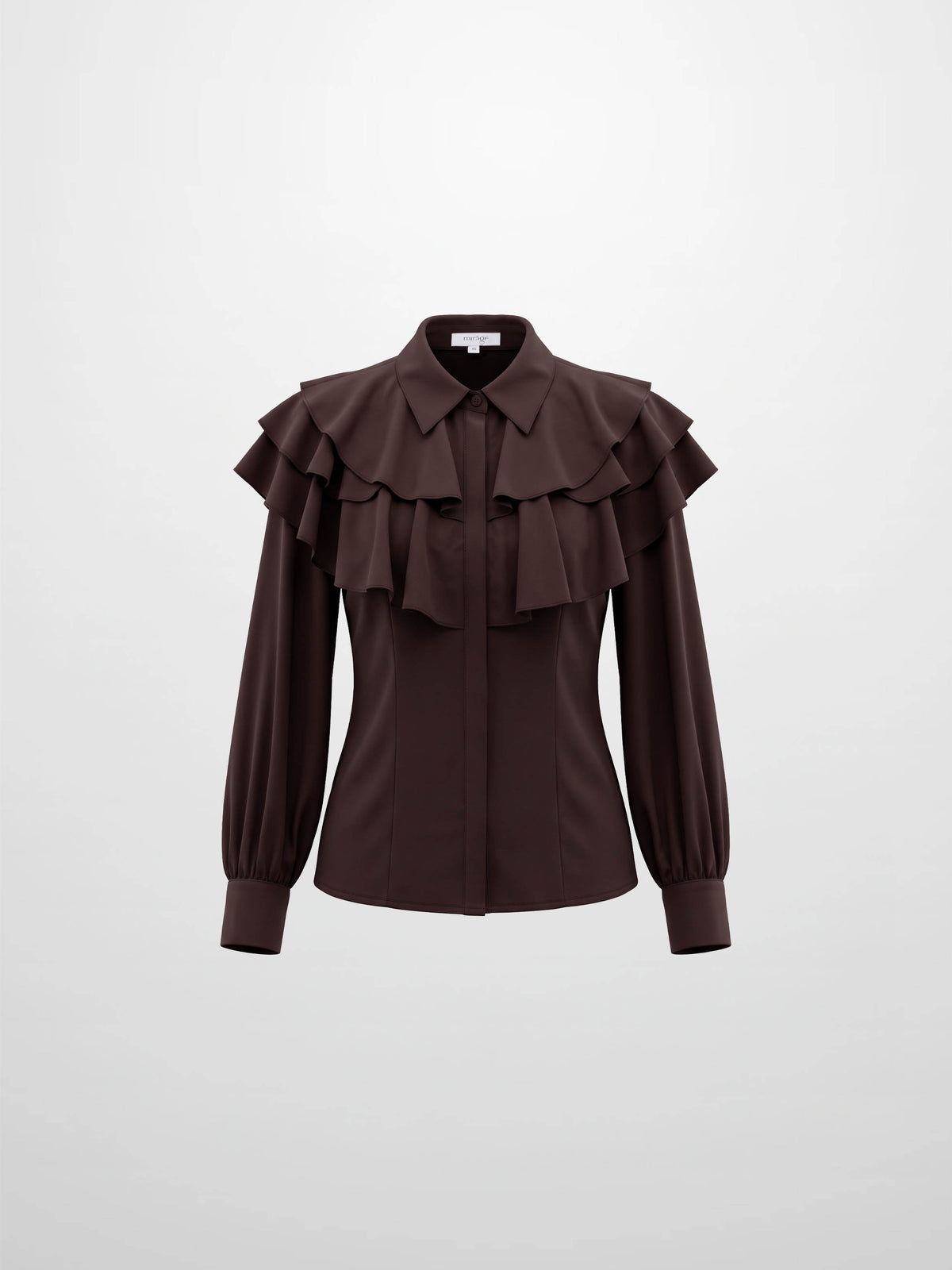 Double Ruffle Faux Satin Blouse - Wine